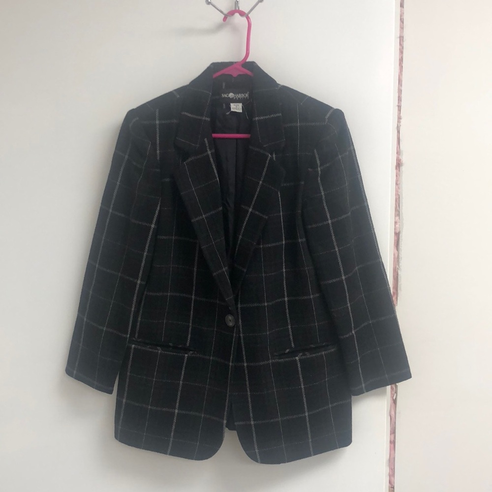 Vintage Plaid Wool Blazer 6P